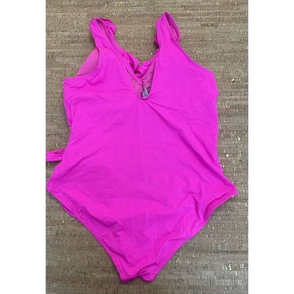 Tempt Me Hot Pink High Neck Plunge Keyhole Ruched One Piece Swimsuit Size XXL - Picture 4 of 6